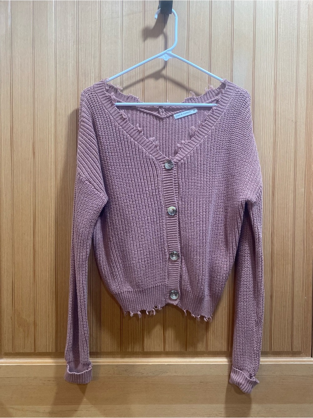 moon & madison Pink Distressed Knit Button Cardigan - Picture 2 of 6